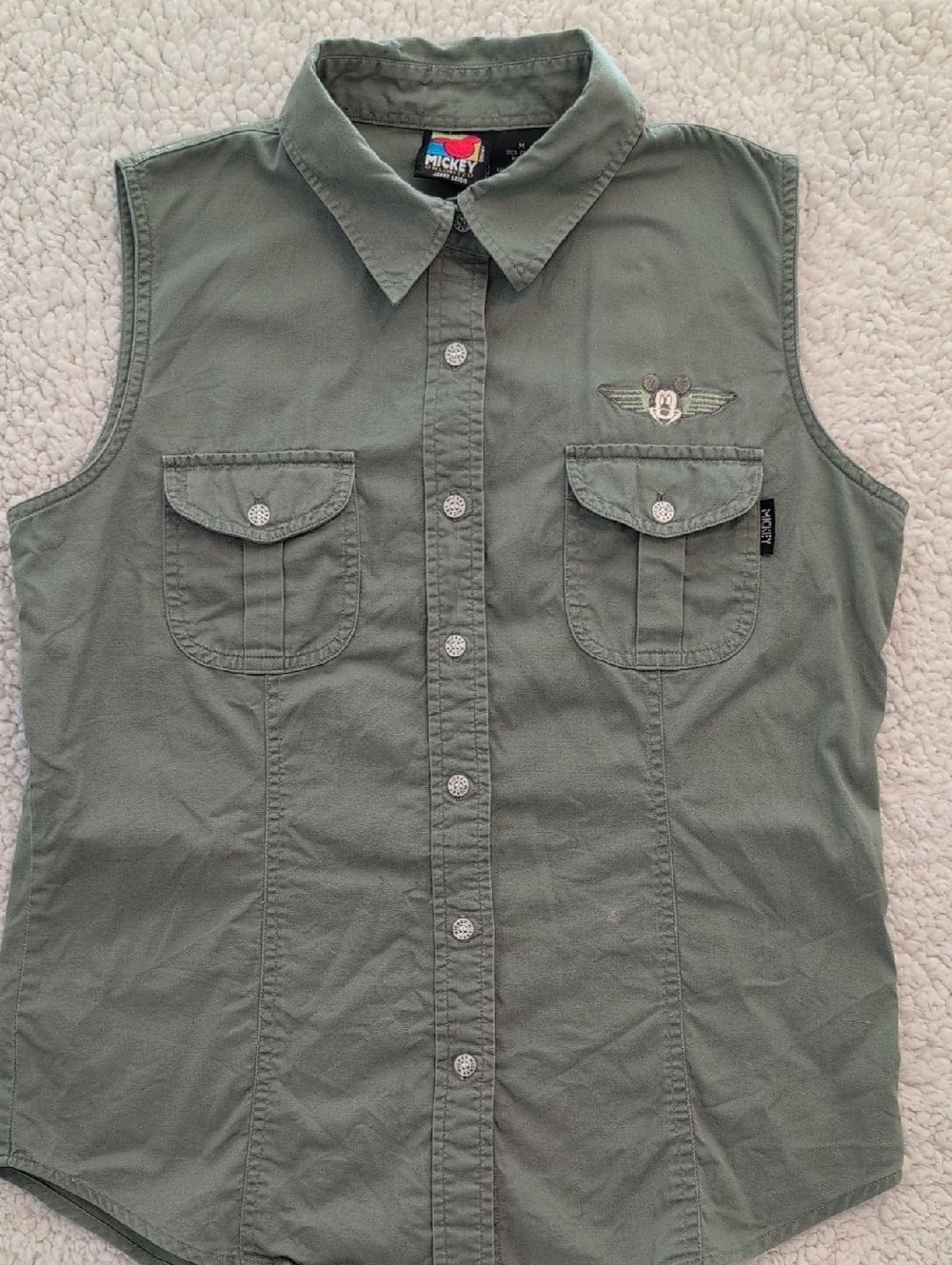 Vintage Jerry Leigh Disney Mickey Unlimited Olive Green Button-Down Shirt